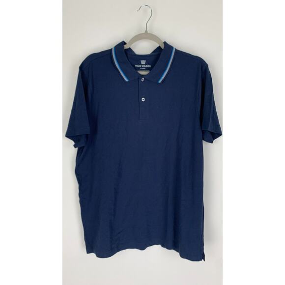 Mack Weldon Mens Navy Short Sleeve Polo Shirt Collared Button Up Size XL New - Picture 1 of 5
